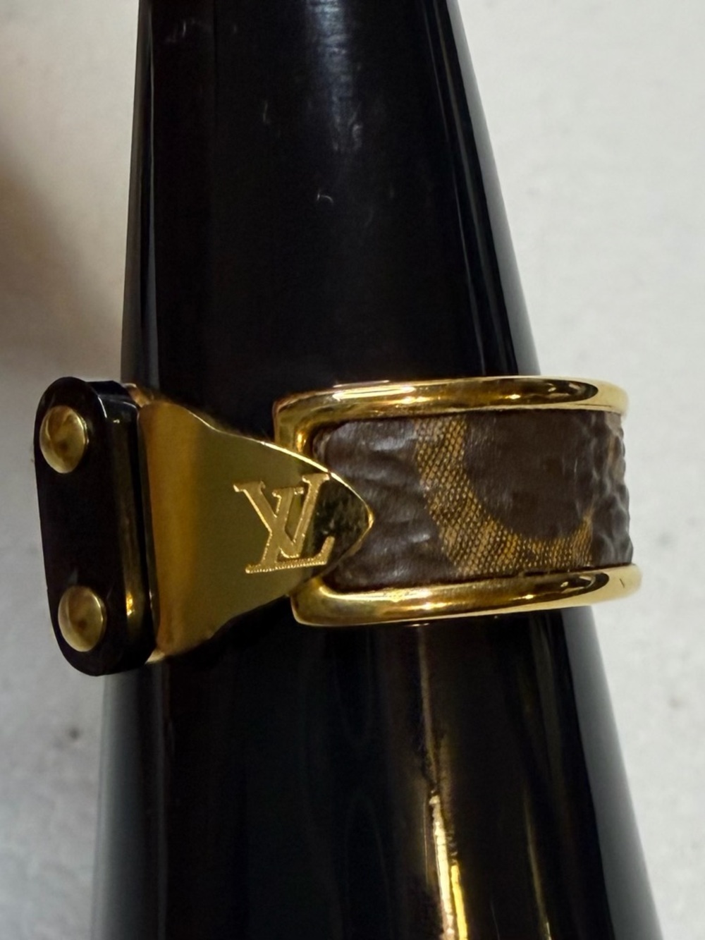 Upcycled fashion Brown Monogram Leather and Gold Ring
